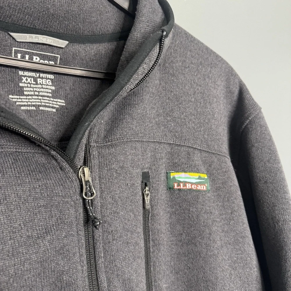 LL Bean Jacket Mens XXL Green Sweater Fleece Full‎ Zip Slightly Fitted Outdoor